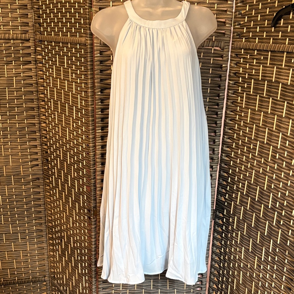 White Pleated Halter Swing Dress